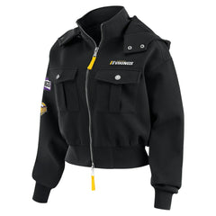 Minnesota Vikings WEAR by Erin Andrews Women's Tri-Blend Patch Pocket Cropped Full-Zip Bomber Hoodie Jacket - Black online