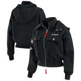Kansas City Chiefs WEAR by Erin Andrews Women's Tri-Blend Patch Pocket Cropped Full-Zip Bomber Hoodie Jacket - Black on sale