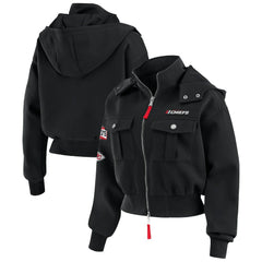 Kansas City Chiefs WEAR by Erin Andrews Women's Tri-Blend Patch Pocket Cropped Full-Zip Bomber Hoodie Jacket - Black on sale