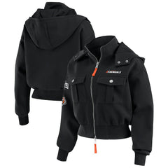 Cincinnati Bengals WEAR by Erin Andrews Women's Tri-Blend Patch Pocket Cropped Full-Zip Bomber Hoodie Jacket - Black cheap