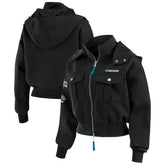 Jacksonville Jaguars WEAR by Erin Andrews Women's Tri-Blend Patch Pocket Cropped Full-Zip Bomber Hoodie Jacket - Black online