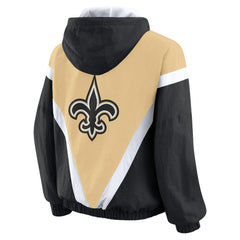 New Orleans Saints WEAR by Erin Andrews Women's Retro Crinkle Full-Zip Hoodie Windbreaker - Gold/Black online