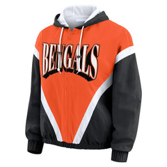 Cincinnati Bengals WEAR by Erin Andrews Women's Retro Crinkle Full-Zip Hoodie Windbreaker - Orange/Black discount