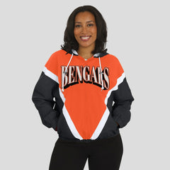 Cincinnati Bengals WEAR by Erin Andrews Women's Retro Crinkle Full-Zip Hoodie Windbreaker - Orange/Black discount