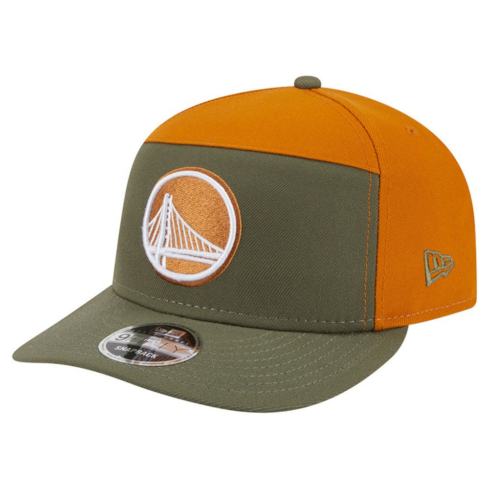 Golden State Warriors Two-Tone Color Pack Split Panel 9FIFTY Adjustable Hat sale - Olive/Burnt Orange cheap