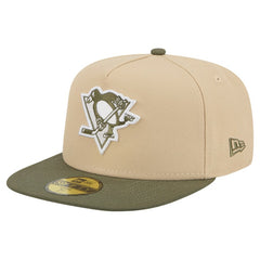 Pittsburgh Penguins New Era Color Pack Two-Tone 59FIFTY A-Frame Fitted Hat - Tan/Olive Hats