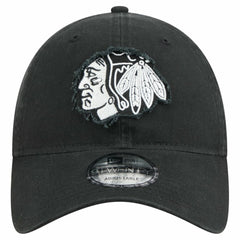 Chicago Blackhawks New Era Stamp Fabric Applique 9TWENTY Adjustable Hat - Black Hats