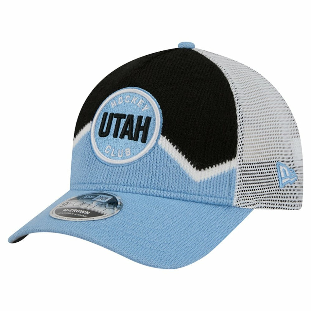 Utah Mammoth New Era Hockey Sock 9FORTY A-Frame M-Crown Adjustable Trucker Hat - Light Blue/Black Hats