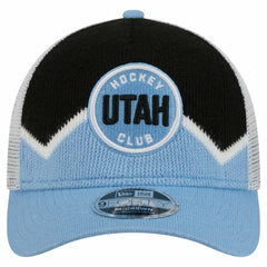 Utah Mammoth New Era Hockey Sock 9FORTY A-Frame M-Crown Adjustable Trucker Hat - Light Blue/Black Hats