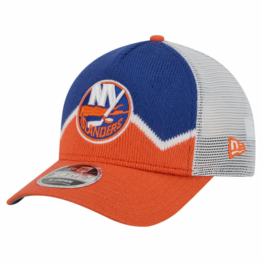 New York Islanders New Era Hockey Sock 9FORTY A-Frame M-Crown Adjustable Trucker Hat - Orange/Royal Hats