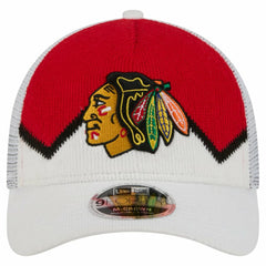 Chicago Blackhawks New Era Hockey Sock 9FORTY A-Frame M-Crown Adjustable Trucker Hat - White/Red Hats