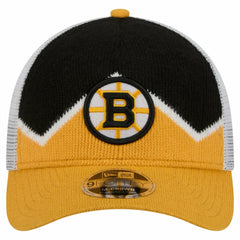 Boston Bruins New Era Hockey Sock 9FORTY A-Frame M-Crown Adjustable Trucker Hat - Gold/Black Hats