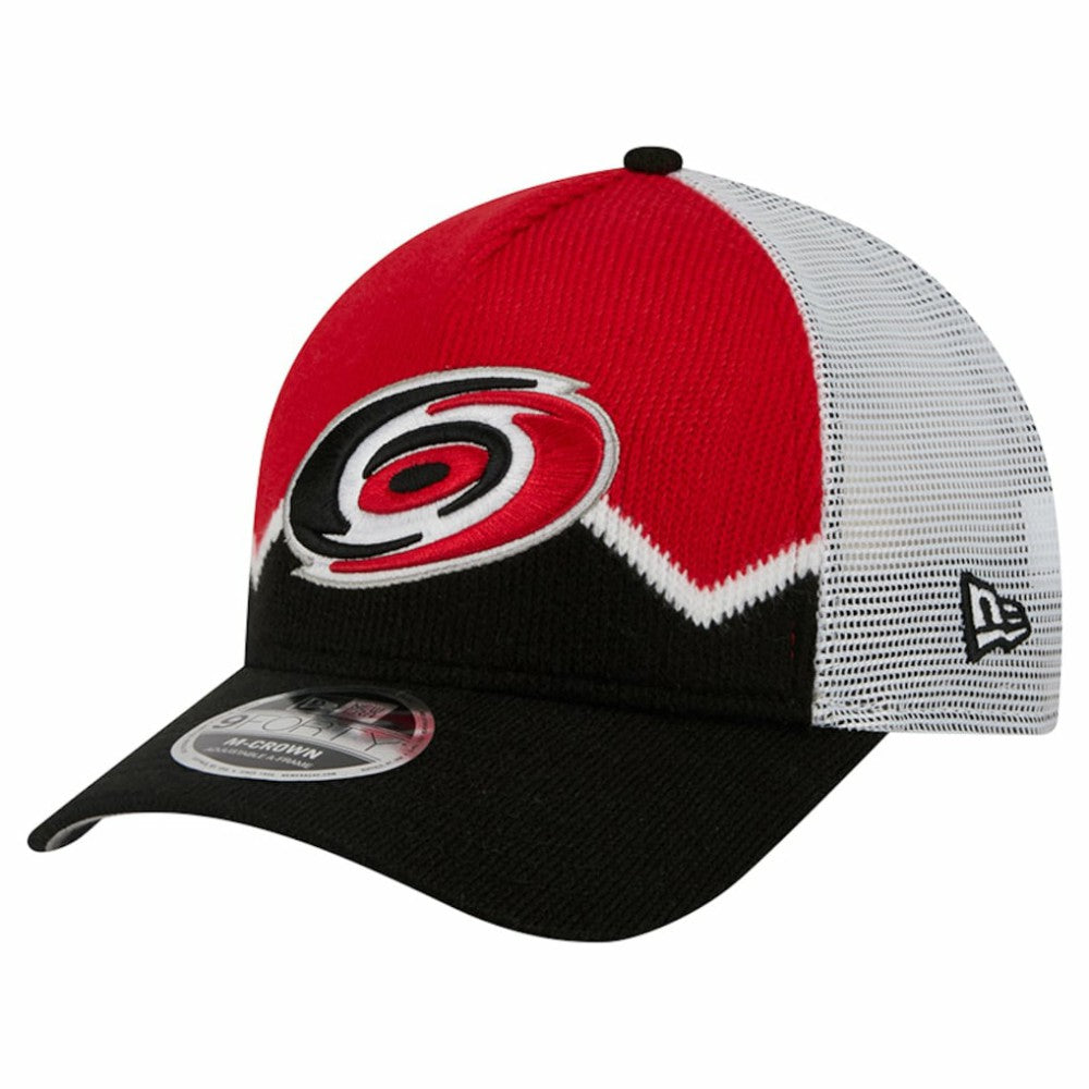Carolina Hurricanes New Era Hockey Sock 9FORTY A-Frame M-Crown Adjustable Trucker Hat - Black/Red Hats