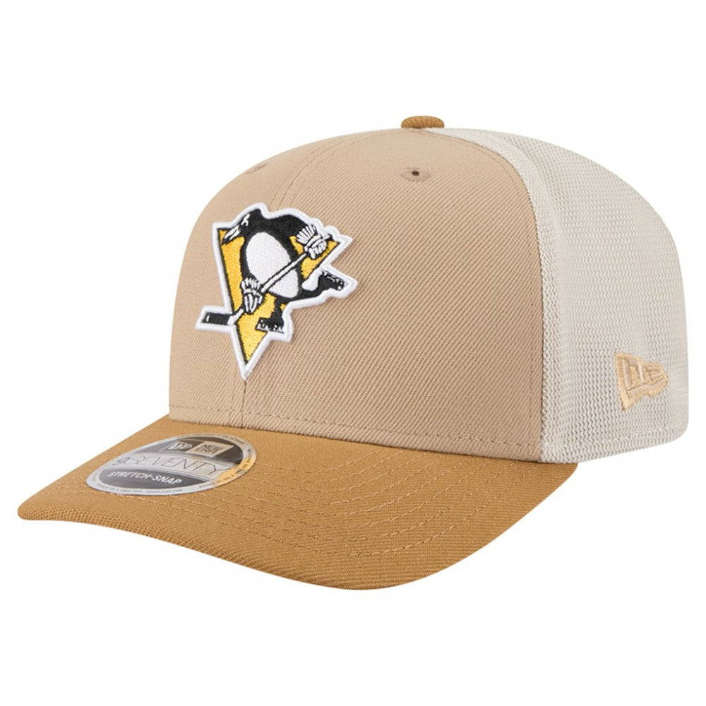 Pittsburgh Penguins New Era Two-Tone Trucker 9SEVENTY Stretch Snap Adjustable Hat - Tan/Light Brown Hats