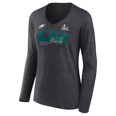 Philadelphia Eagles Women's Super Bowl LIX Quick Pass Long Sleeve V-Neck T-Shirt - Heather Charcoal outlet