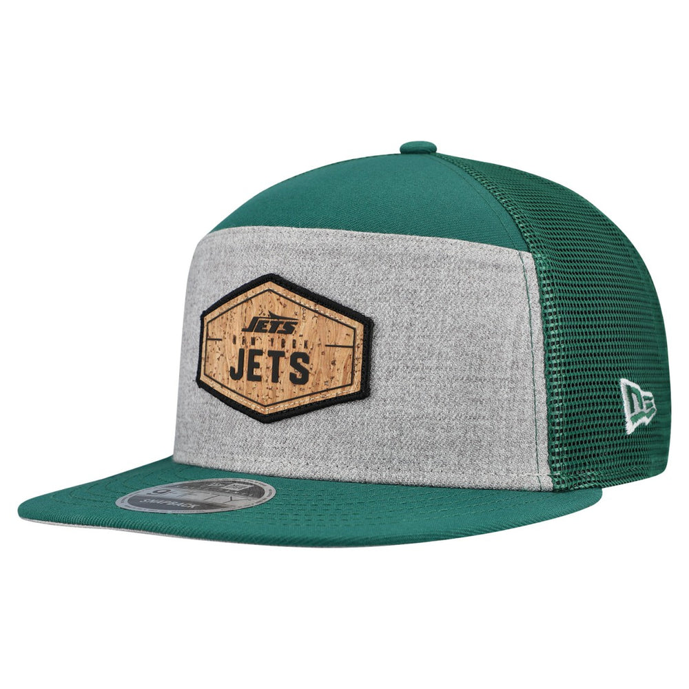 New York Jets New Era Cork Split Panel 9FIFTY Trucker Snapback Hat - Gray/Green discount