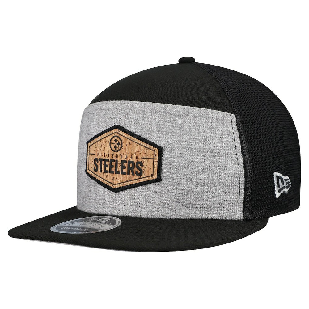 Pittsburgh Steelers New Era Cork Split Panel 9FIFTY Trucker Snapback Hat - Gray/Black discount