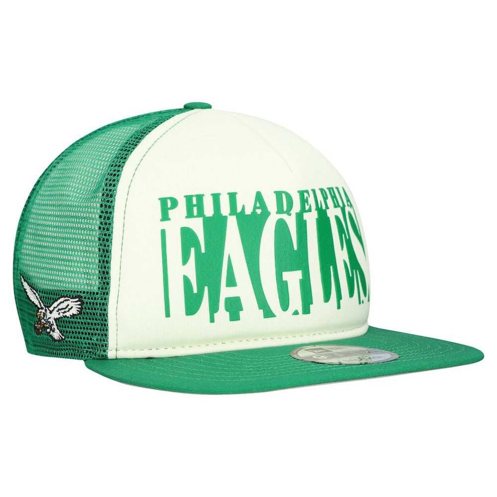 Philadelphia Eagles New Era Throwback Cutout A-Frame 9FIFTY Snapback Hat - Cream/Kelly Green discount