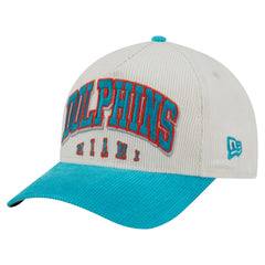 Miami Dolphins New Era Throwback Two-Tone Sided Corduroy 9FORTY A-Frame Adjustable Hat - Cream/Aqua outlet