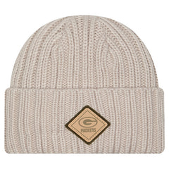 Green Bay Packers New Era Logo Applique Cuffed Knit Hat - Light Beige on sale