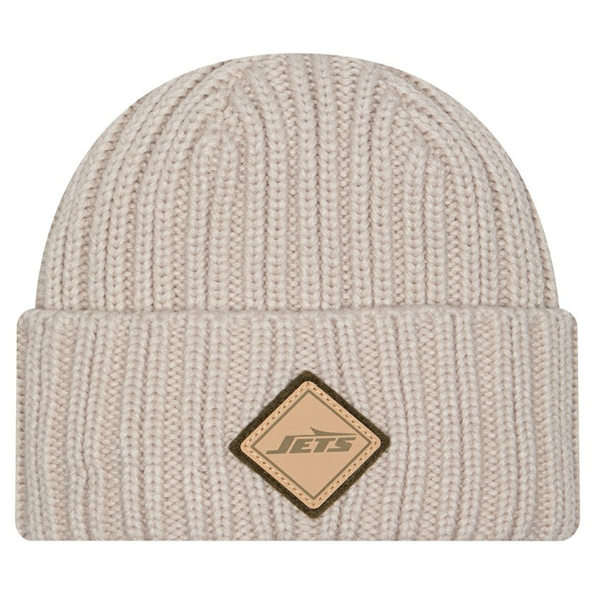 New York Jets New Era Logo Applique Cuffed Knit Hat - Light Beige on sale