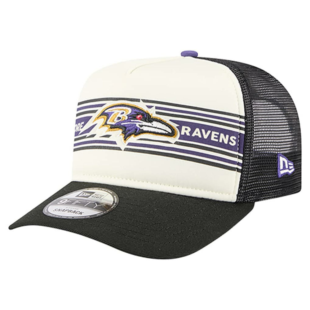 Baltimore Ravens New Era Banner A-Frame 9FIFTY Trucker Snapback Hat - Cream/Black outlet