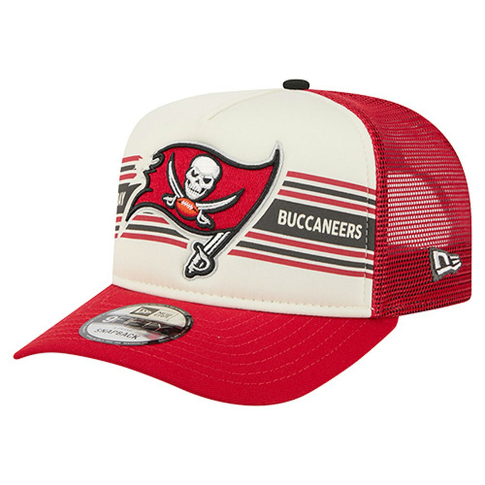 Tampa Bay Buccaneers New Era Youth Banner 9FIFTY A-Frame Adjustable Trucker Hat - Cream/Red on sale
