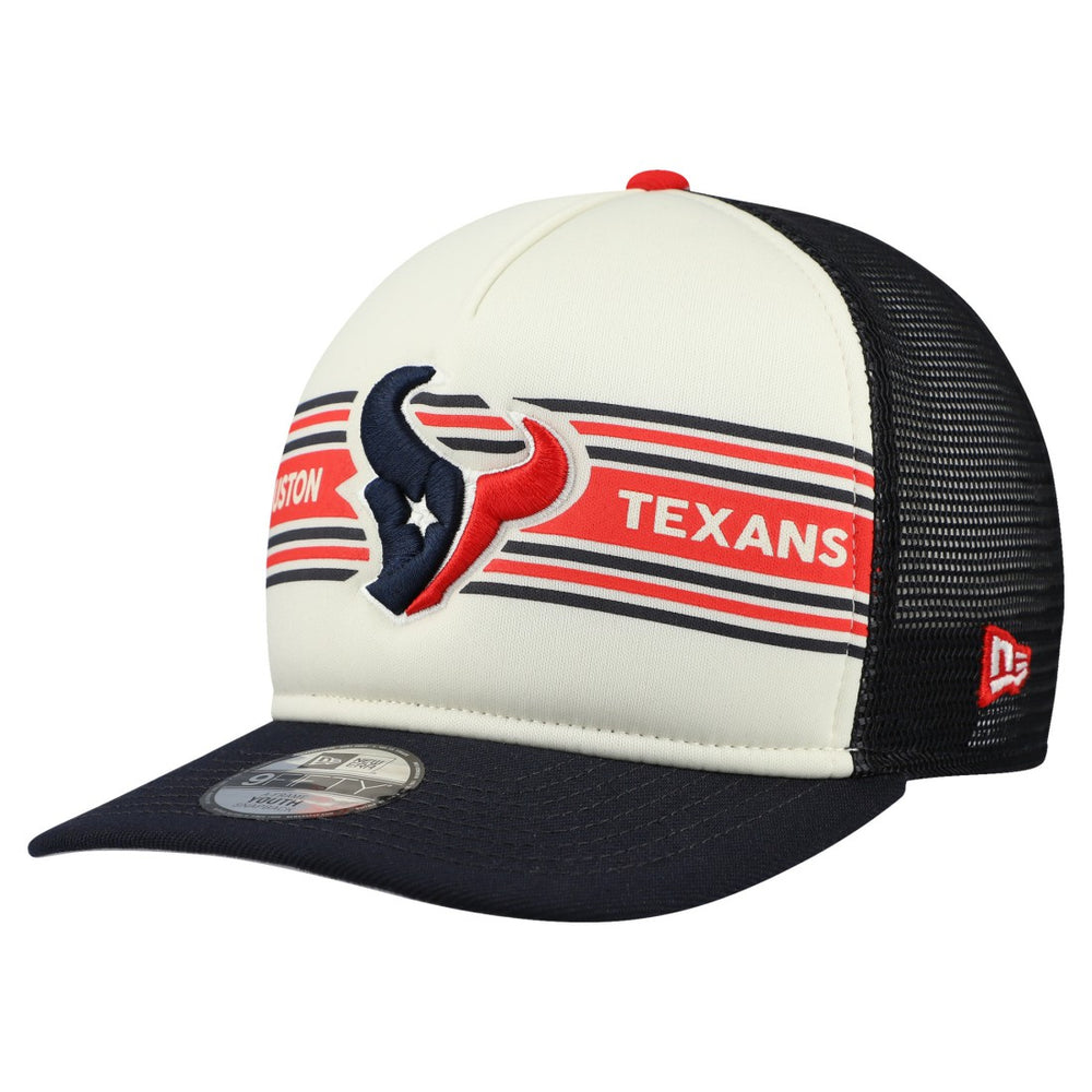 Houston Texans New Era Youth Banner 9FIFTY A-Frame Adjustable Trucker Hat - Cream/Navy discount