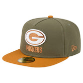 Green Bay Packers New Era Color Pack A-Frame 59FIFTY Fitted Hat - Olive/Brown sale
