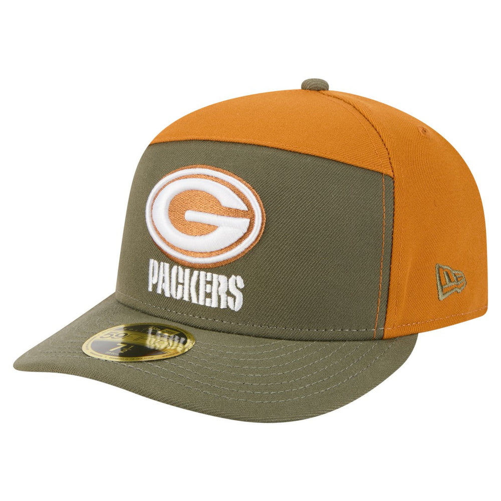 Green Bay Packers New Era Two-Tone Color Pack Split Panel 59FIFTY Fitted Hat - Olive/Brown for sale