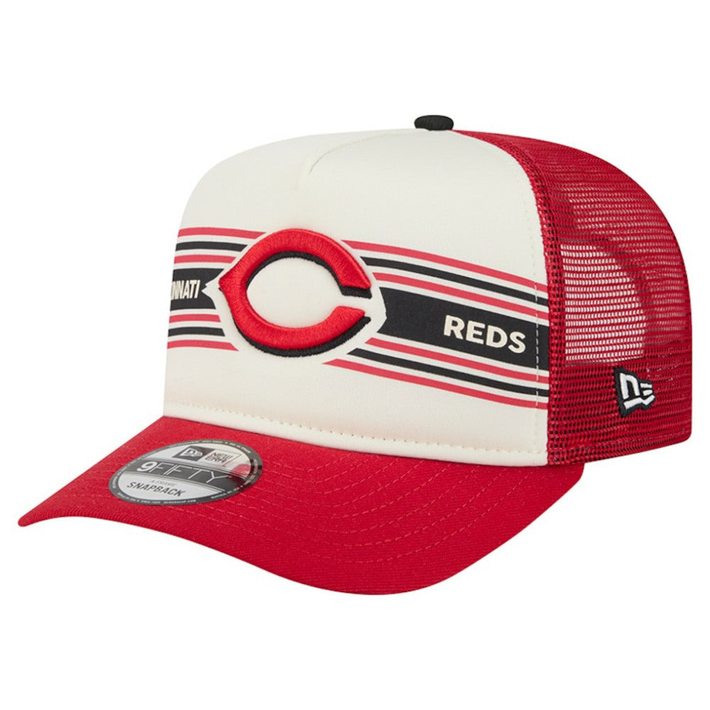 Cincinnati Reds Banner A-Frame 9FIFTY Trucker Snapback Hat Cream/Red