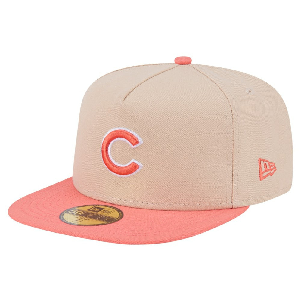 Chicago Cubs Two-Tone Color Pack A-Frame 59FIFTY Fitted Hat Light Beige/Coral