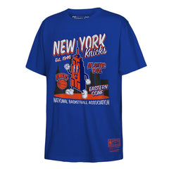 New York Knicks Youth Retro Mascot Script T-Shirt - Blue discount