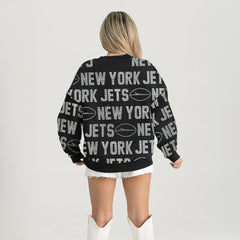 New York Jets Gameday Couture Women's Oversized Hype Era Rhinestone Text Sweatshirt - Black for sale