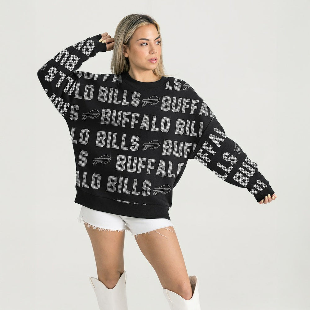 Buffalo Bills Gameday Couture Women's Oversized Hype Era Rhinestone Text Sweatshirt - Black cheap