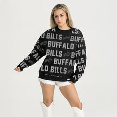 Buffalo Bills Gameday Couture Women's Oversized Hype Era Rhinestone Text Sweatshirt - Black cheap