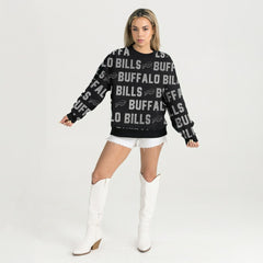 Buffalo Bills Gameday Couture Women's Oversized Hype Era Rhinestone Text Sweatshirt - Black cheap