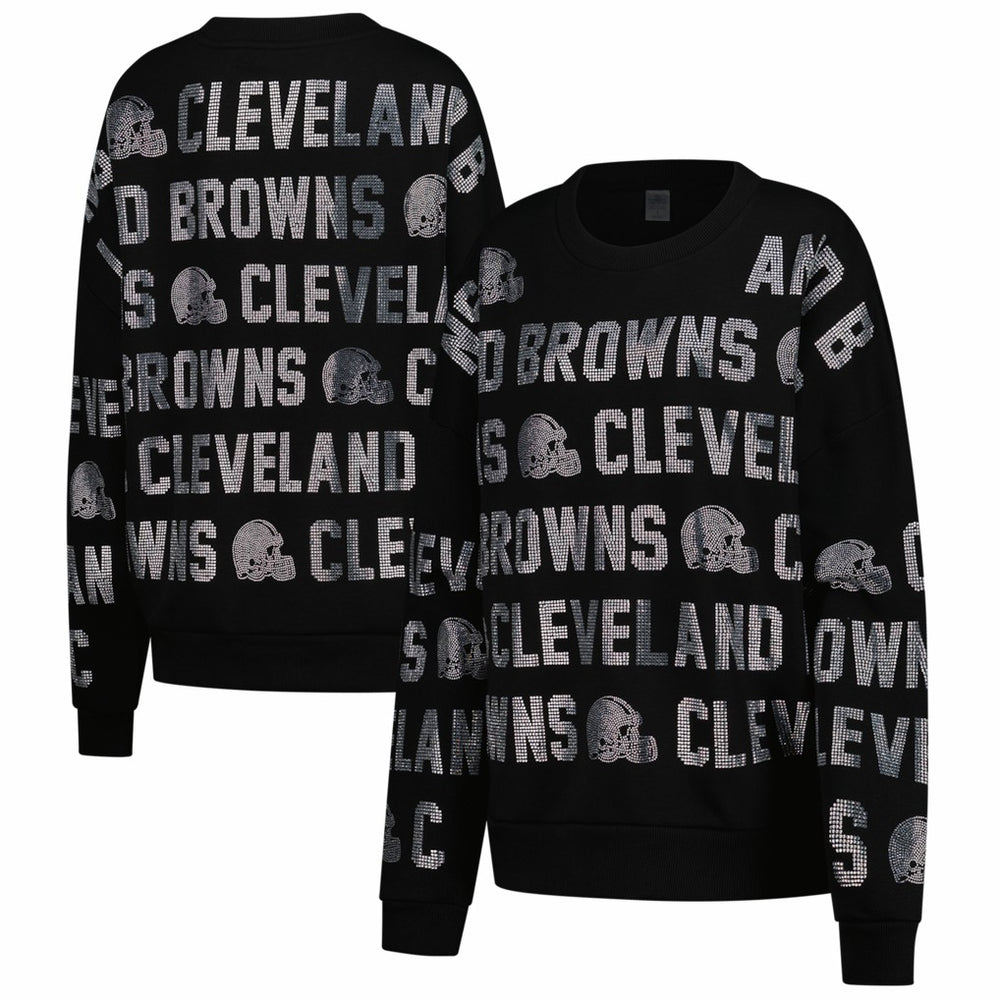 Cleveland Browns Gameday Couture Women's Oversized Hype Era Rhinestone Text Sweatshirt - Black cheap