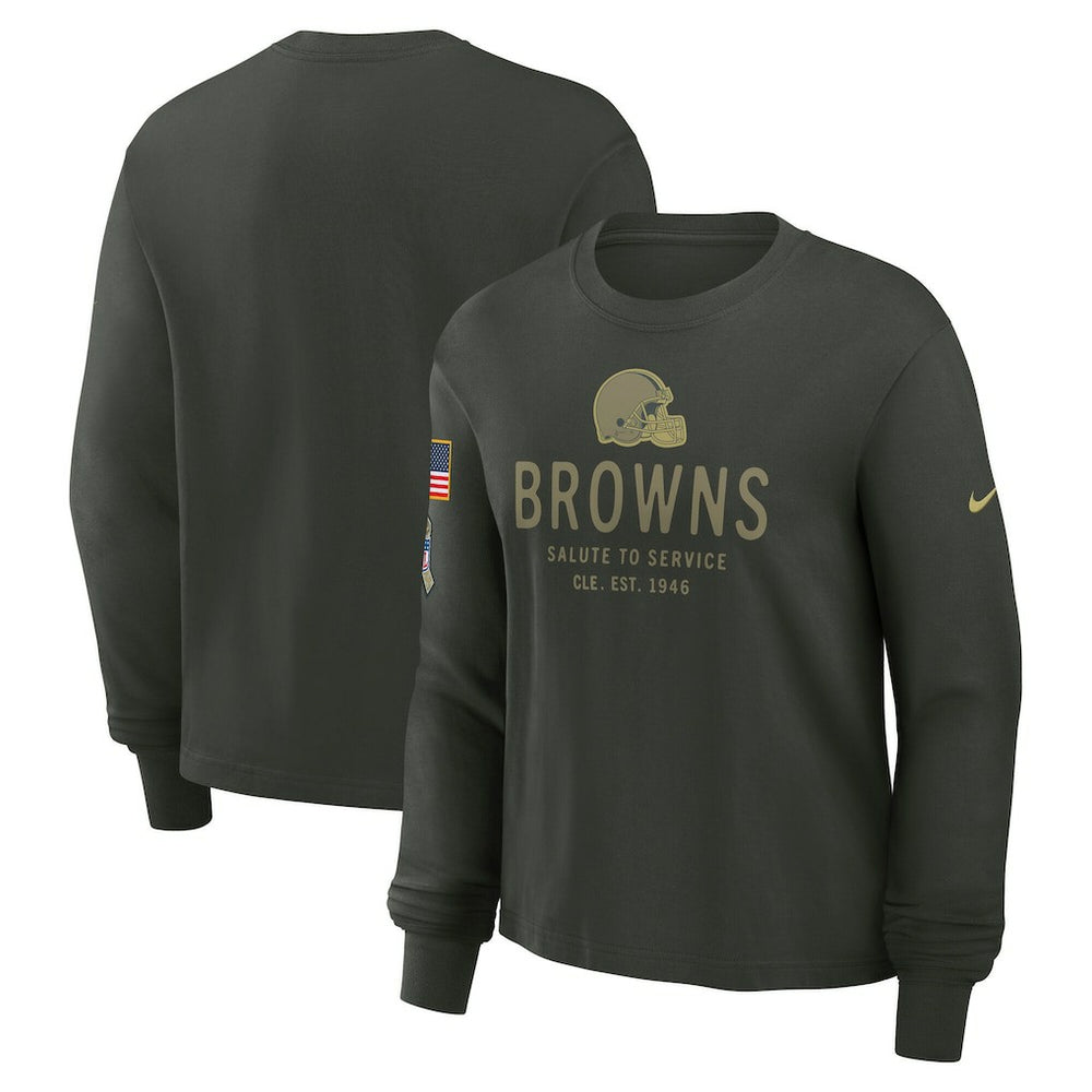 Cleveland Browns Women's 2025 Salute to Service Sideline Dri-FIT Long Sleeve T-Shirt - Dark Green on sale