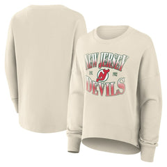 New Jersey Devils Fanatics Women's Oversized Vintage Slice Pullover Sweatshirt - Cream Sweatshirts