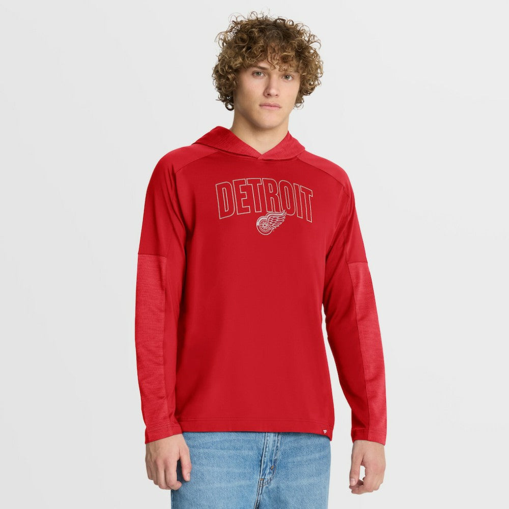 Detroit Red Wings Fanatics Penalty Shot Long Sleeve Hoodie T-Shirt - Red T-shirts