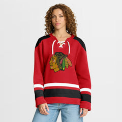 Chicago Blackhawks Fanatics Women's Icing Long Sleeve Lace Up Sweatshirt - Athletic Red Sweatshirts