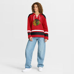 Chicago Blackhawks Fanatics Women's Icing Long Sleeve Lace Up Sweatshirt - Athletic Red Sweatshirts