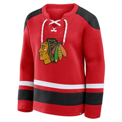 Chicago Blackhawks Fanatics Women's Icing Long Sleeve Lace Up Sweatshirt - Athletic Red Sweatshirts