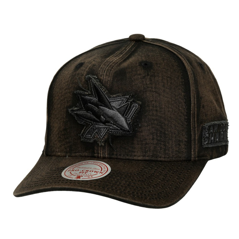 San Jose Sharks Mitchell & Ness Downtown Snow Wash Pro-Crown Adjustable Hat - Black Hats