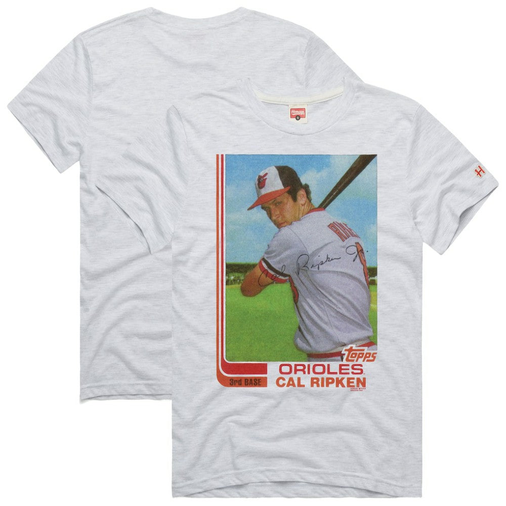 Cal Ripken Jr. Baltimore Orioles Homage 1982 Topps Baseball Card Player T-Shirt Ash