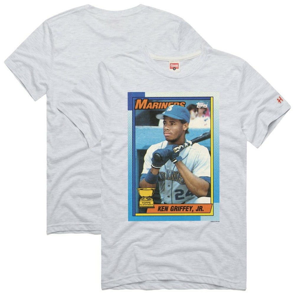 Ken Griffey Jr. Seattle Mariners Homage 1990 Topps Baseball Card Player T-Shirt Ash