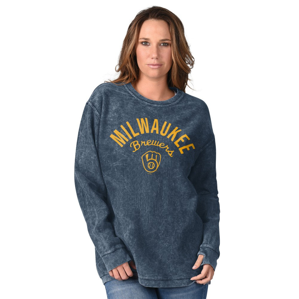 Milwaukee Brewers G-III 4Her by Carl Banks Women's Comfy Cord Pullover Sweatshirt Navy