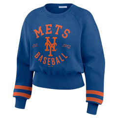 New York Mets WEAR by Erin Andrews Women's Vintage Washed Cropped Pullover Sweatshirt Royal