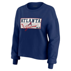 Atlanta Braves WEAR by Erin Andrews Women's Heavy Rugby Jersey Cropped Long Sleeve T-Shirt & Shorts Lounge Set Navy